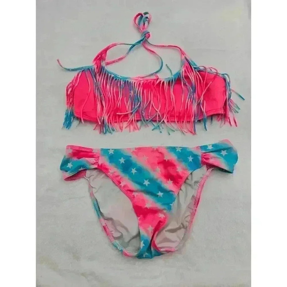 Victoria's Secret Pink Women's Size M/L Pink and Blue Fringe Star Bikini - Picture 1 of 7